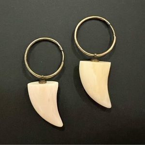 Isabel Marant Horn Hoop Earrings Bone Dangle Charm Gold Tone Brass